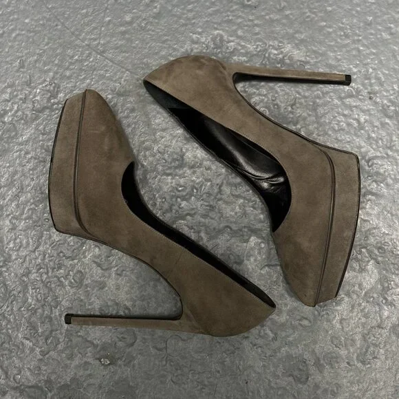 SAINT LAURENT PARIS dark gray suede leather platform stiletto heel shoes - Picture 9 of 9